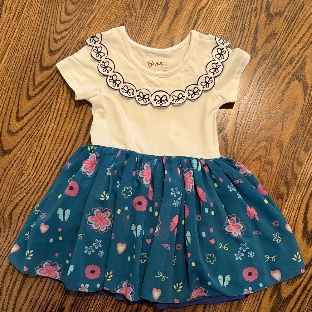Charming Floral Teal and White Kids Dress